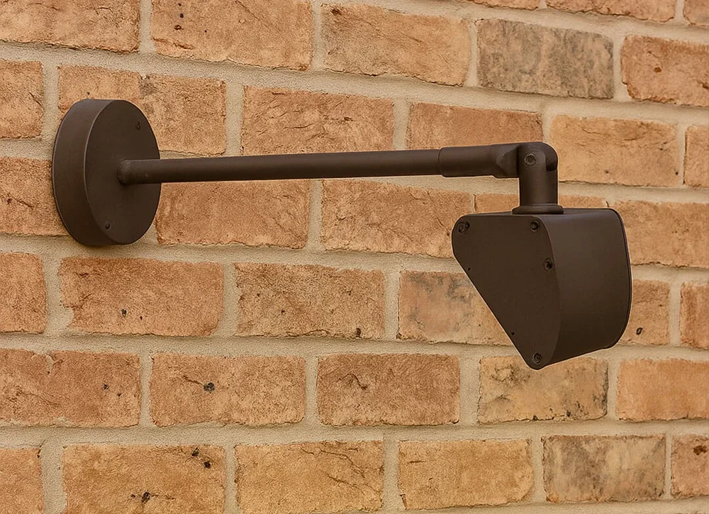 Linear LED sign light on a brick wall