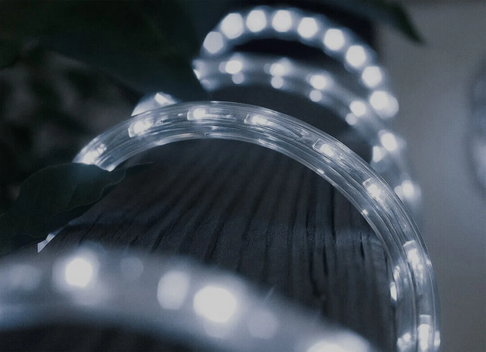 Cool white LED rope light close-up
