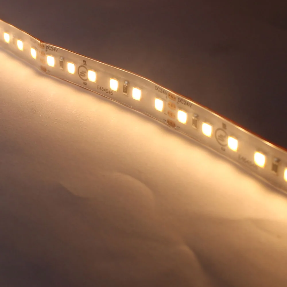 Warm white 24V LED tape glow for kitchen under-cabinet lighting