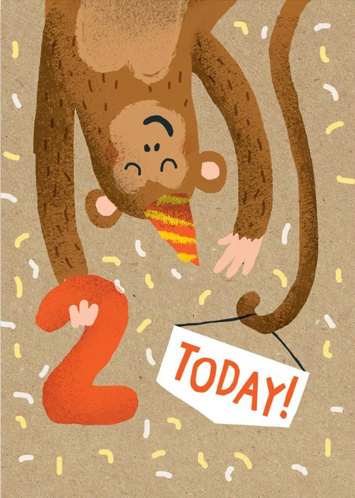 Monkey 2 Today! cute cool birthday card age 2