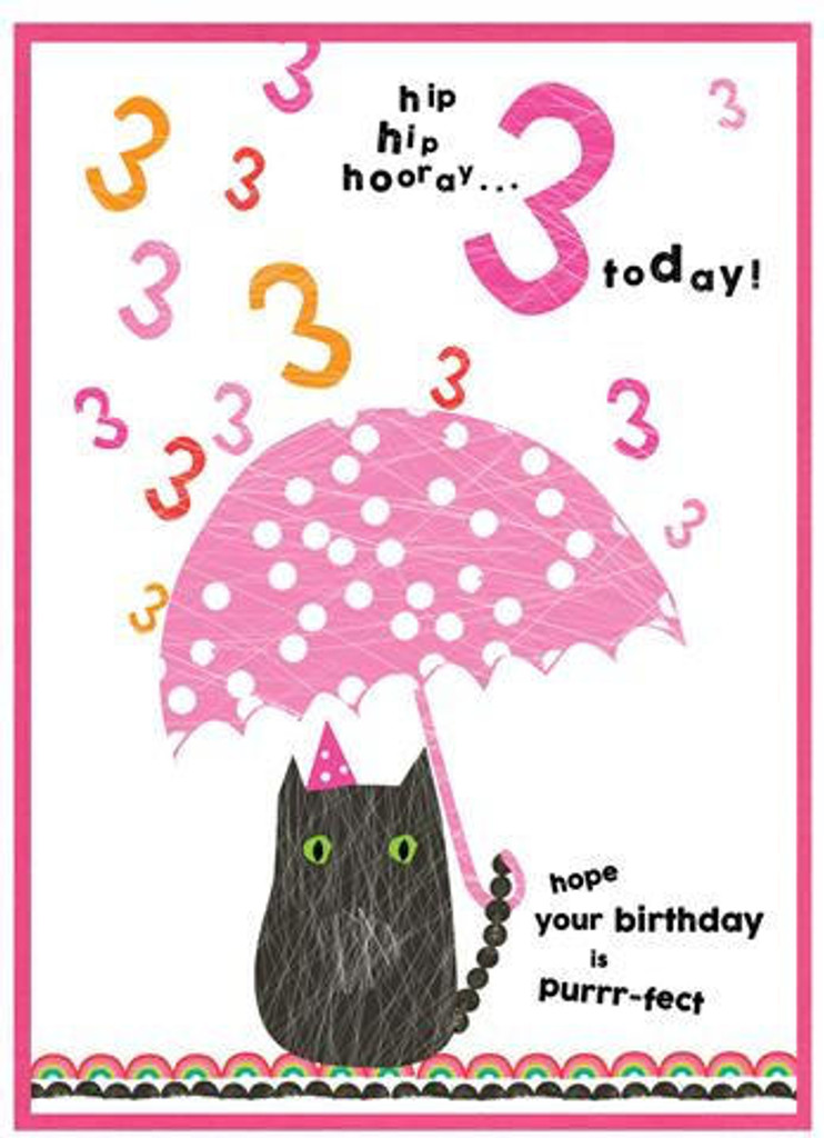 Aged 3 Cat cute birthday card kids