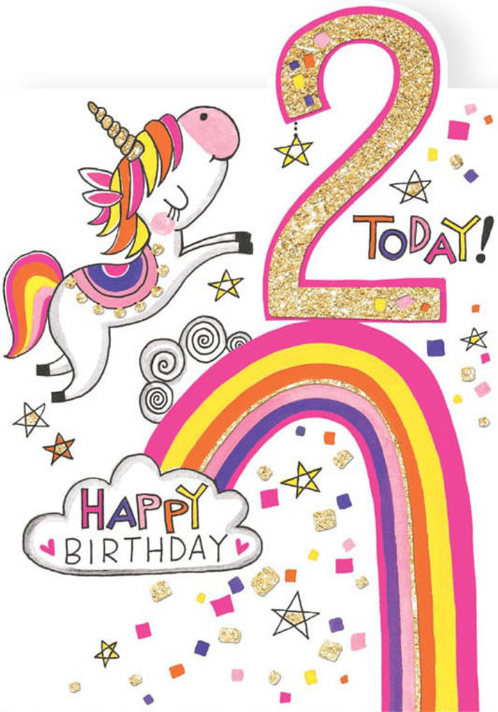 Age 2 Unicorn cute cool birthday card age 2
