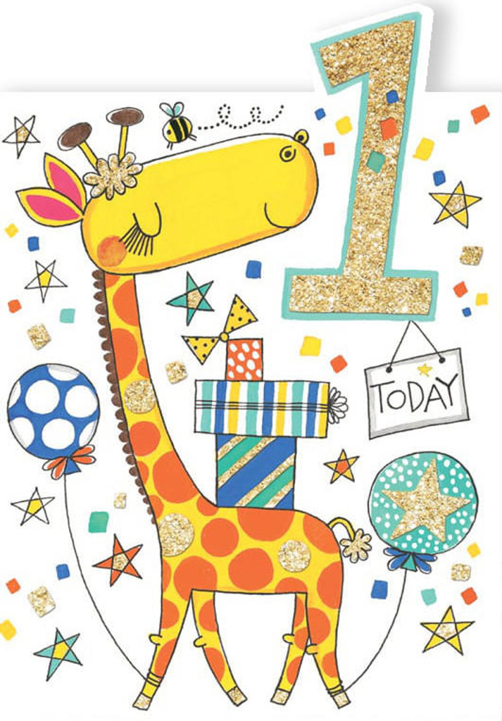 Giraffe Age 1 cute birthday card kids