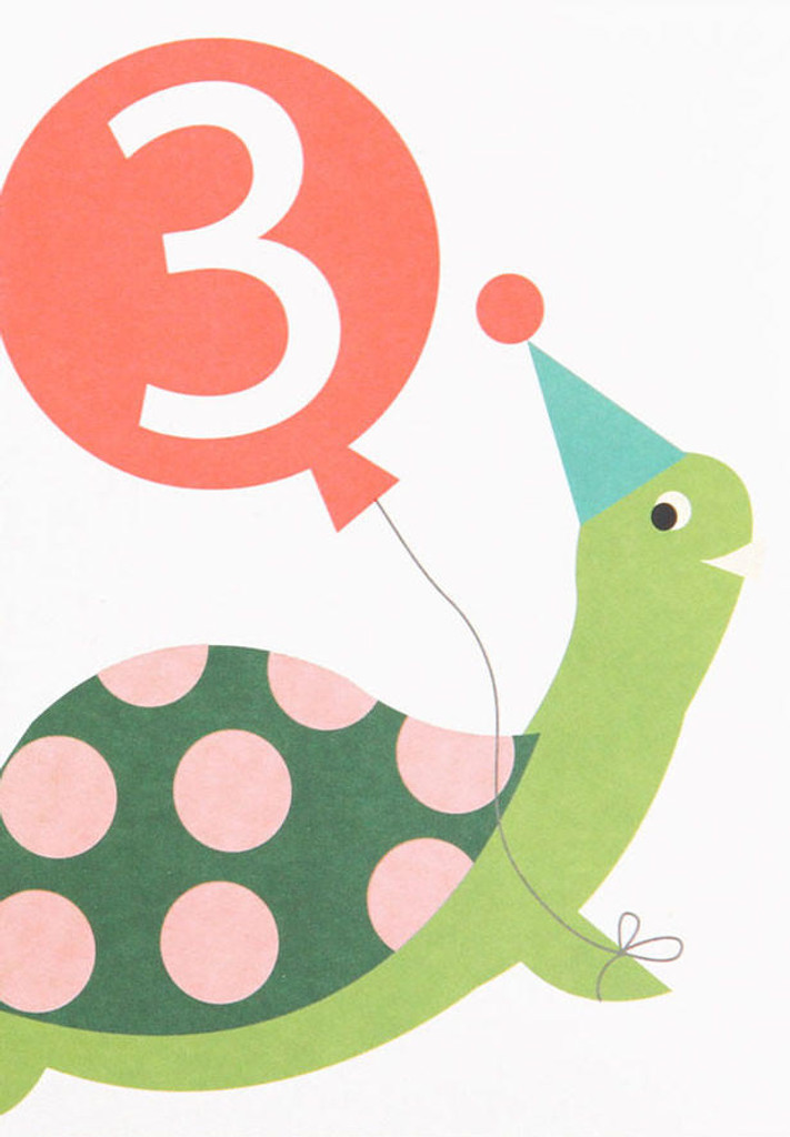 Tortoise Aged 3 cute birthday card kids