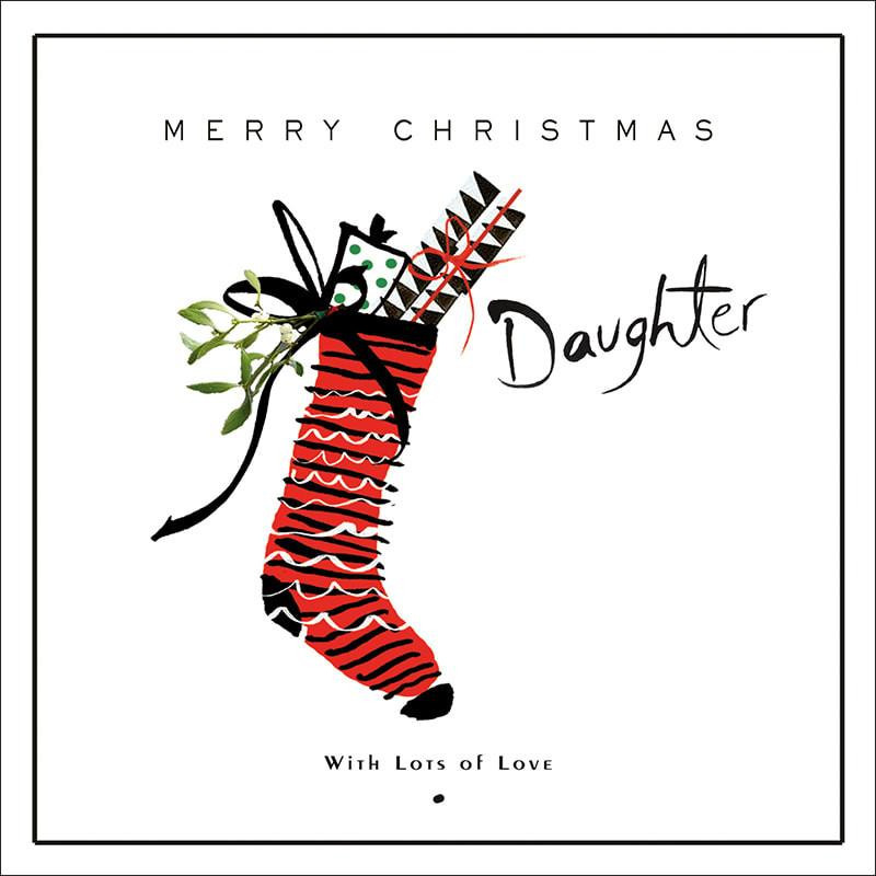 Handgemachte Weihnachtskarte 'Wonderful Daughter' Aus Weißer Baumwolle - 16x16 Cm, Mit Strass, Inkl. Umschlag