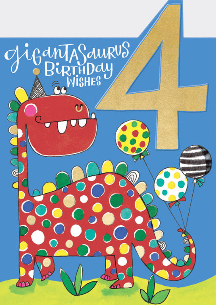 Gigantasaurus 4th Birthday age 4 cute cool birthday card