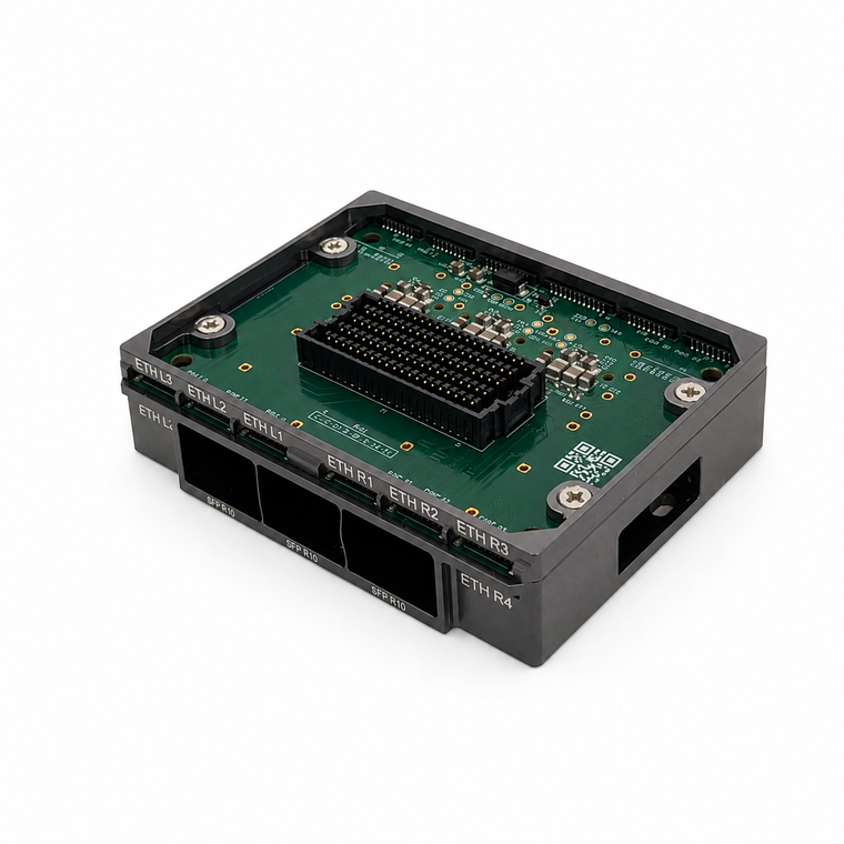 An image of the baseboard used for RouterCore, allowing breakout for all 19 ports.