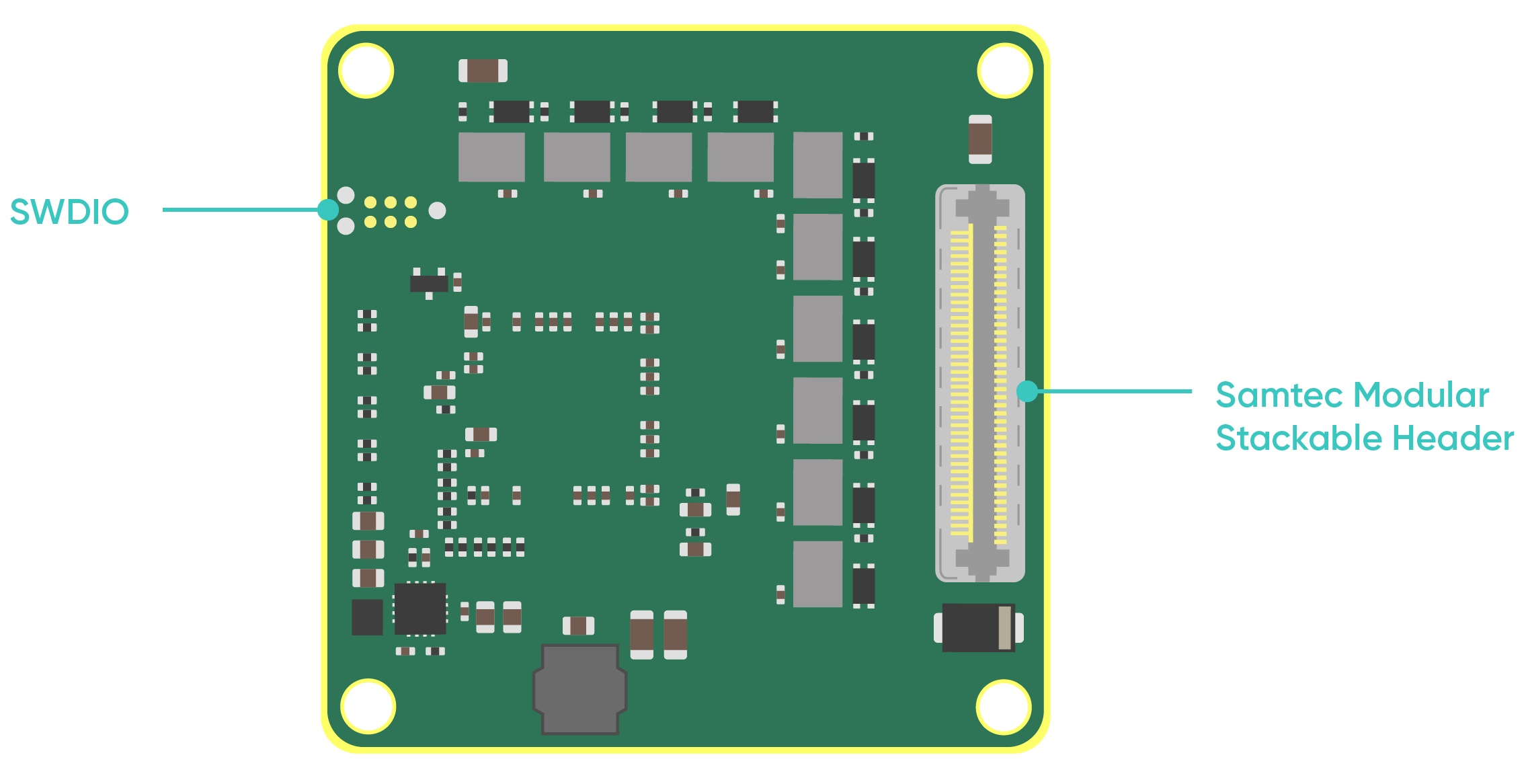 Back view of GigaStax showing the samtec modular header