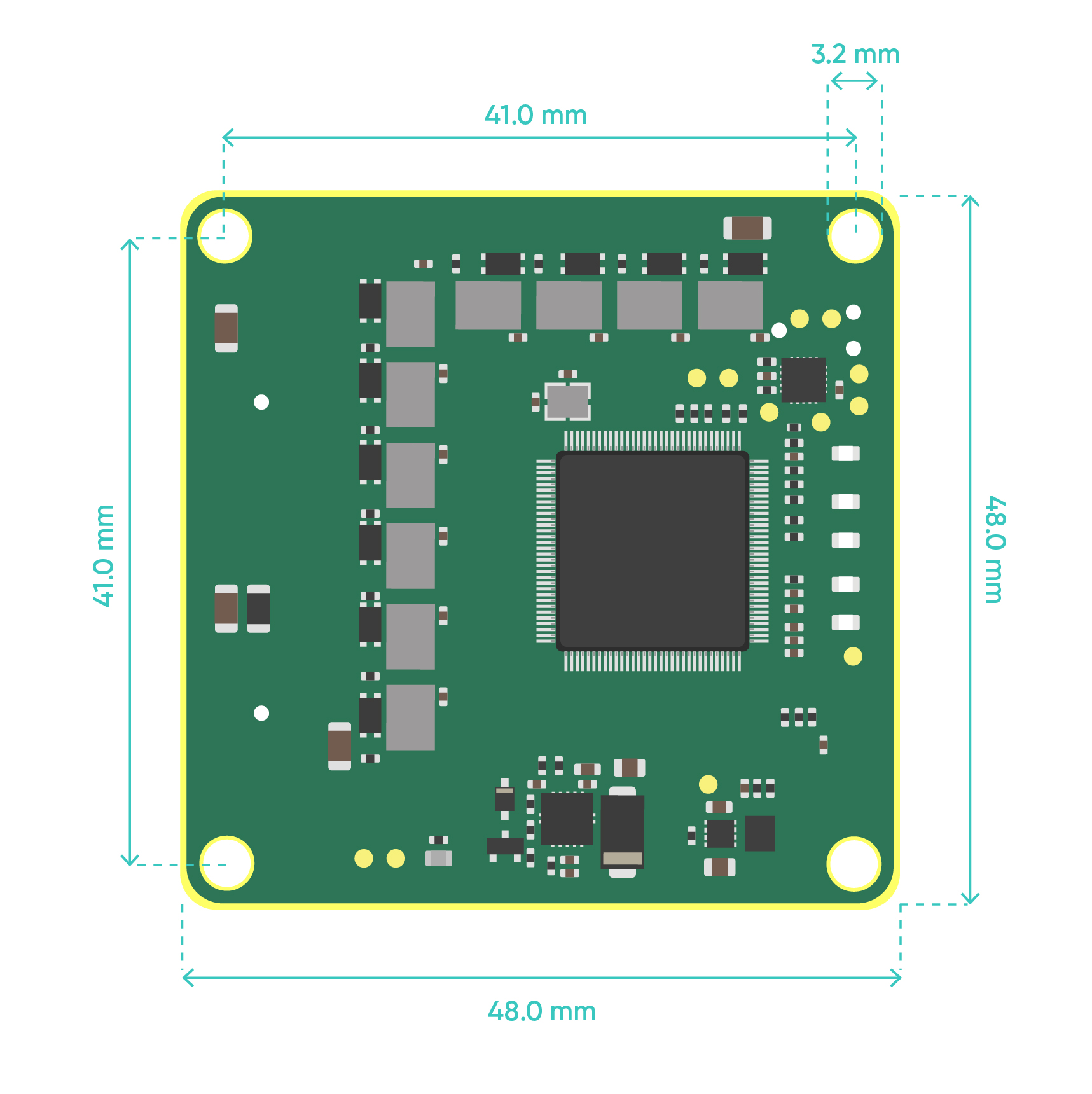 Stylised view of GigaStax showing the dimensions 48mm square
