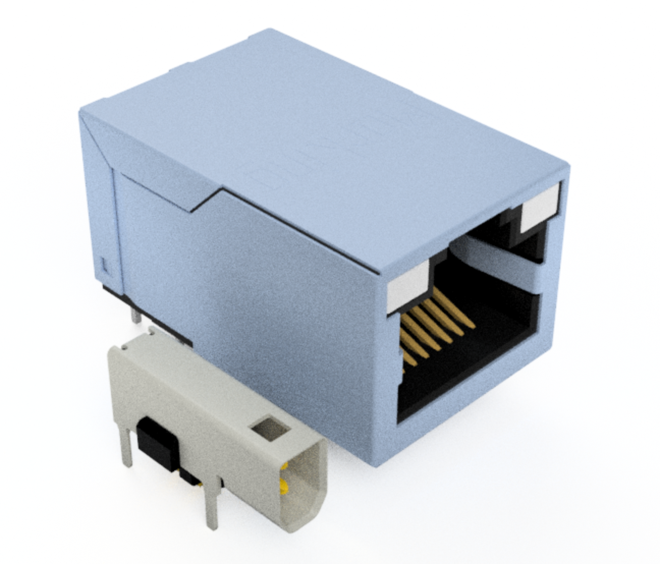 A comparison of a standard ethernet jack and a single pair ethernet jack