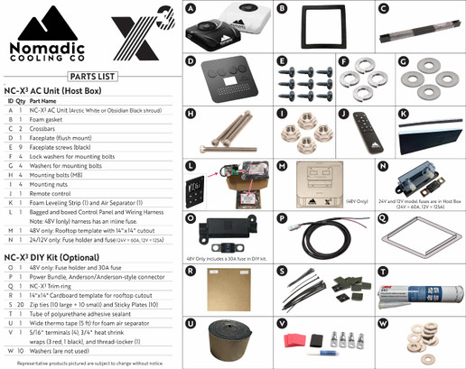 Nomadic Cooling X3 Air Conditioner kit components