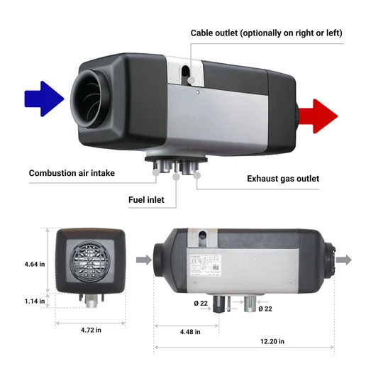 Webasto Air Top 2000 STC 12V heater dimentions