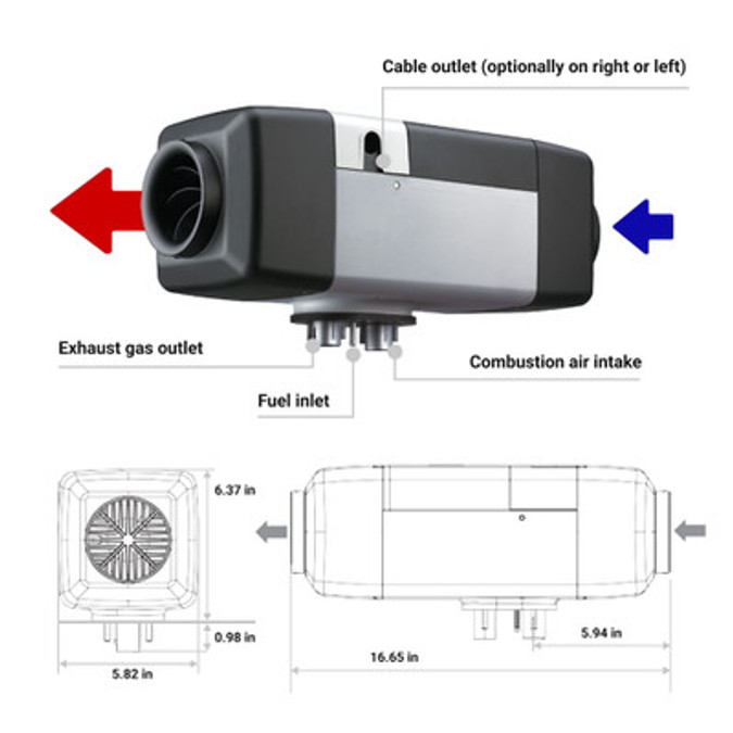 Webasto Air Top Evo 40 12V Gasoline Heater dimensions Webasto Air Top Evo 40 12V Gasoline Heater dimensions