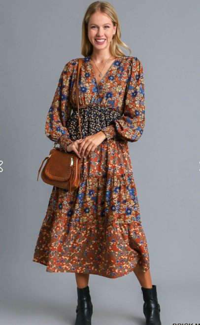 Rust Floral Fall Dress