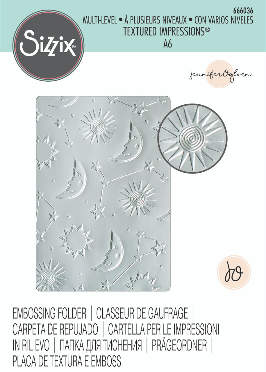 Sizzix Multi-Level Textured Impressions Embossing Folder by Jennifer Ogborn  - Moon Light - Scrapbooking Made Simple