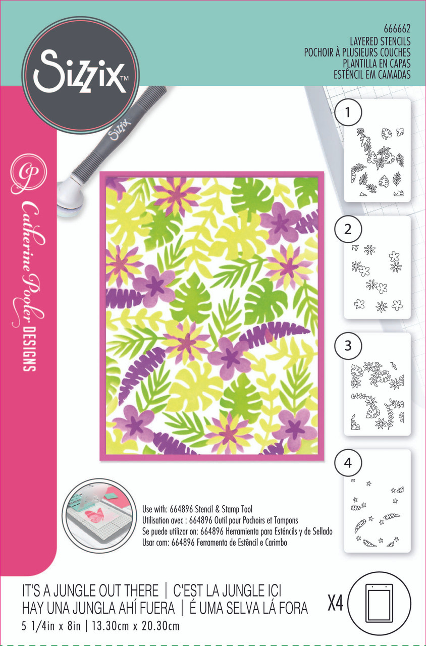 Sizzix A6 Layered Stencils 4PK by Catherine Pooler - It's a Jungle 