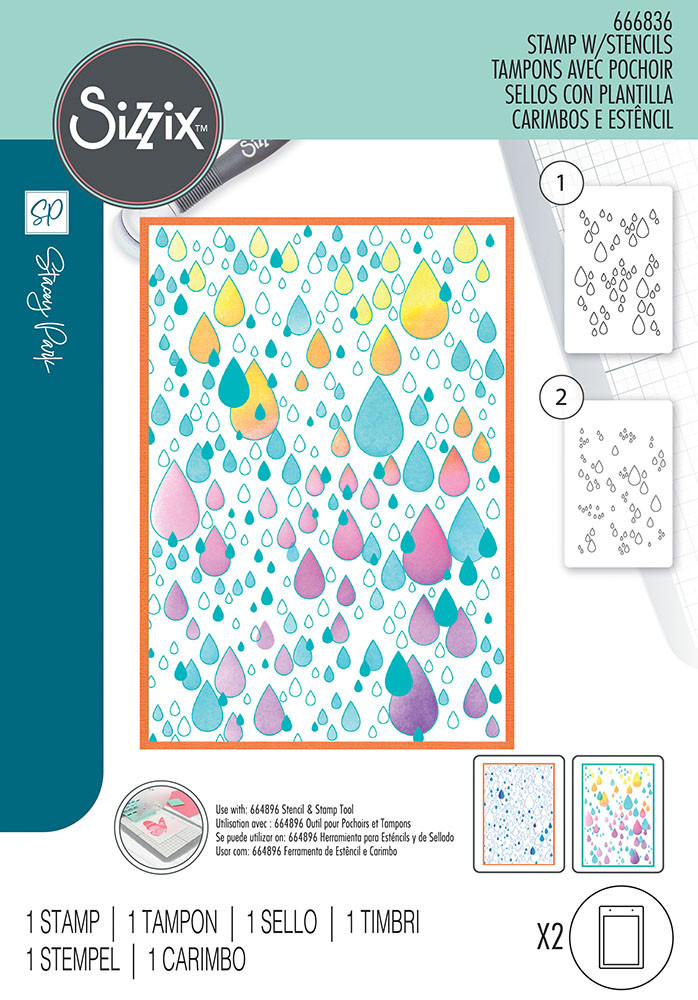2 シール Sizzix A5 Clear Stamp Set With 2PK A6 Stencil by Stacey Park