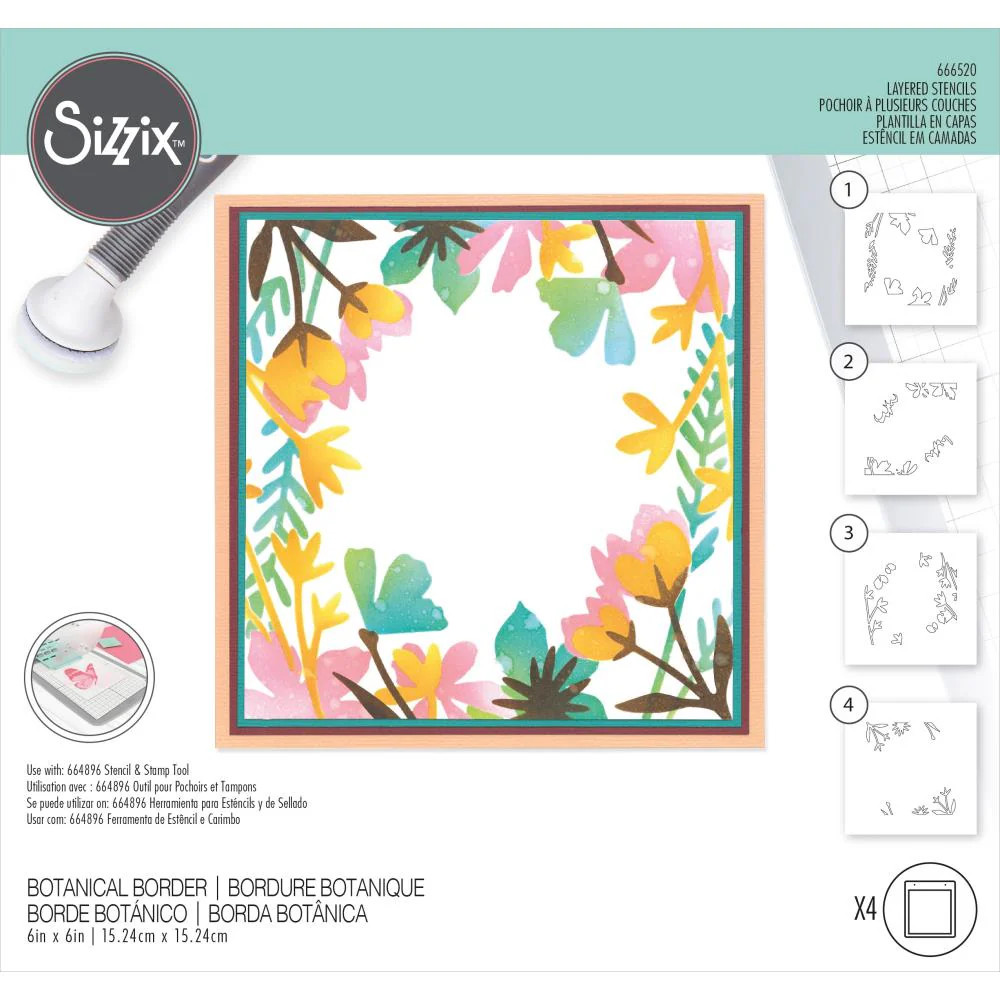 Bordersページ Sizzix Layered Stencils 4PK - Botanical Border by Jennifer Ogborn