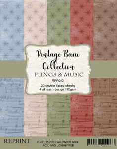 Reprint 6x6in Paper Pad - Vintage Basic Collection Fling & Music