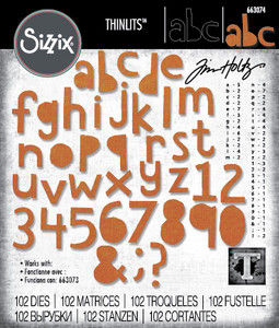 Sizzix Thinlits Die Set 102PK by Tim Holtz ReReleased -  Alphanumeric, Cutout Lower (3/4" Tall)