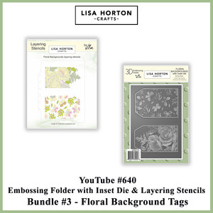 Lisa Horton Crafts 5X7in Embossing Folder with Inset Die and Stencils Set - Floral Background Tags