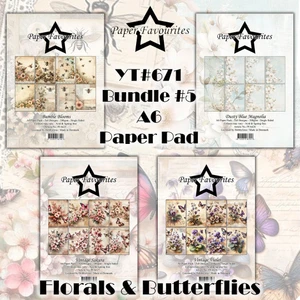 Paper Favourites YT#671 4 Pack "I Want It All" A6/4.25x6in Paper Pad Bundle #5 - Florals and Butteflies