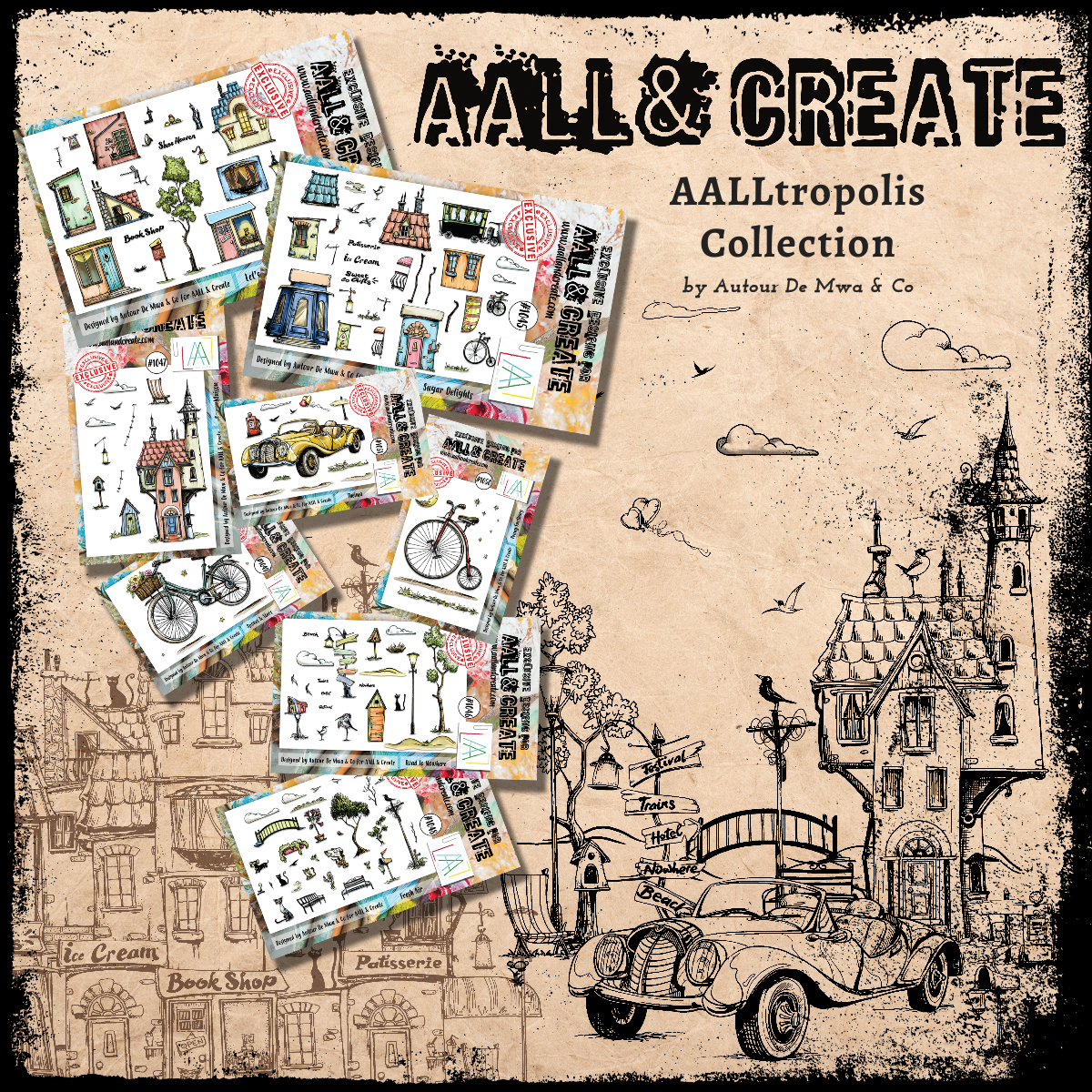 517 AALL & Create AALLtropolis Mix & Match Stamps Sets with Le Plume Markers  & Fusion Paint Brushes 