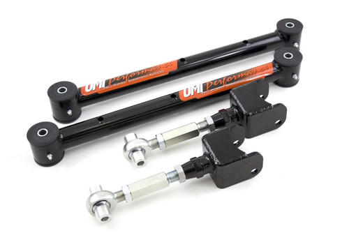 Completing a rear-end swap means replacing factory control arms. UMI Performance 12-bolt swap lower control arm/adjustable upper control arm kits will correct the driveline angle for good traction and safe handling. These kits include both upper and lower rear control arms designed to bolt a GM A-body 10 or 12-bolt rear-end into a GM G-body. The upper control arms in these UMI kits are built at the correct angle to fit your swap with chromoly tube adapters, heat-treated zinc plated adjusters, machined aluminum step bushings, and hard chrome plated PTFE/KEVLAR® self-lubricating race rod ends. Plus, they offer on-car adjustability. The UMI lower arms center the rear-end in the wheelwells and feature greasable Energy Suspension polyurethane bushings and reinforced sway bar holes. Created from steel DOM tubing, precision CNC-machined, and TIG-welded, these control arms are then given a durable, long-lasting powdercoated finish. Best yet, you get all of this American-made quality at a price that keeps you on-budget! From hard launches to weekend cruises, UMI Performance 12-bolt swap lower control arm/adjustable upper control arm kits can handle it.


Control Arm Style: Tubular
Ball Joint Included: No
Adjustable: Yes
Hardware Included: No
Control Arm Material: Steel
Control Arm Finish: Black powdercoated
Bushings Included: Yes
Bushing Material: Polyurethane
Quantity: Sold as a kit.