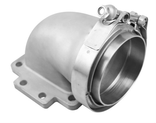 304 SS T6 Turbo Elbow Adapter + 3.5" V-band Kit
T6 to 3.5" V-Band, Comes with 3.5" V-band Flange and Clamp 
304 Stainless Steel Cast and Machined Adapter, with Tight Radius. Works for Many Turbo Applications.
V-band Flange Allows Rotation of the Turbo At Any Angle.
There Are Also 4 Extra Holes On the Flange to Support Heavy Weight (T6 Turbos Are Heavy)

-T6 Turbo Flange (to Turbo Side)
-3.5" Vband Flange (to Header/Manifold Side)

Product(s):
Cast Elbow Adapter 
3.5" V-band Flange
3.5" V-band Clamp 
