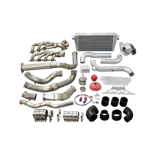 Turbo & Intercooler Piping Kit For 2007-2014 Cadillac Escalade 6.2L V8 AWD & Other Trucks　 
Finally! You can boost your Chevy/GMC/Cadillac Truck or SUV! Make that human hauler SCOOT!
    Big T76 Turbo Supports 600-700 HP Depends on Engine Build and Boost Level
    60mm 12 PSI Wastegate
    Big 4" Core Intercooler, with Aluminum Mounting Brackets, Perfect Fitment, No Cut
    Mandrel Bent 3" Aluminum Piping Kit, with 50mm BOV
    3" Stainless Steel Header Cross Pipe and Downpipe. 

Items in the Kit
 Turbo Manifold Downpipe Kit 
 Turbocharger 
 Oil Filter Sandwich and Oil Line Kit 
 Air Filter 
 60mm 12PSI V-band Wastegate 
 Set of V-band Clamp
 Intercooler with Mounting Brackets 
 Piping Kit with Hoses and Clamps 
 BOV 

