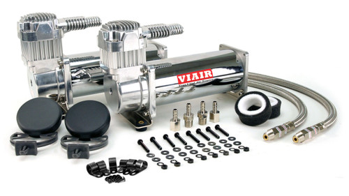 All 444C compressors feature a head assembly that includes a newly-developed, patents pending intercooler head. Additionally, they are equipped with a stainless steel braided leader hose with inline check valve assembly that serves to protect the compressor by eliminating the possibility of high amperage restarts.Buy this dual pack and save!