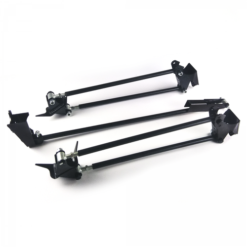 Putting a lot of horsepower through your rear end? This Heavy Duty Universal Parallel 4-Link Kit is stronger than the rest!

With the same .156 wall tubing that is the standard in drag racing applications, this full-sized 4-link kit will remain straight and perfectly aligned under even the most demanding applications. This adjustable 4-link features extra long 28 inch bars and provides you with the maximum in suspension travel and adjustability. Brass sleeved bushings guarantee a lifetime of squeak-free operation. Completely TIG welded for maximum strength. All mounts are cut from 3/16” plate.

Special adjustable CNC machined threaded rod ends are thicker than usual and thread over 2.5 inches into the 4-link tubes for both strength and adjustability. Fully plated mounting hardware included.