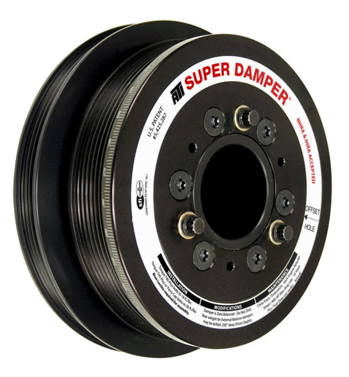 ATI Super Damper Serpentine Series harmonic balancers are patented and feature grooves for serpentine belts machined into the outer damper shell. The dampers come with six outer grooves for standard OEM drive systems—but eight and 10 grooves are available for supercharger or turbo applications. Serpentine dampers are offered in a variety of diameters, and crank hubs may be fitted with a 6-groove serpentine pulley to drive external oil pumps or vehicle accessories. The Serpentine Series Super Dampers fit all ATI GM-front crank hubs and can be adapted to many engine combinations, providing maximum flexibility. They're available in steel or lightweight, hardcoated aluminum. 

Features and benefits:

* Eliminates torsional crankshaft vibrations
* Exceeds SFI 18.1 specs
* Black zinc chromate finished
* Tunable, rebuildable, and extremely efficient at all rpms
* Laser-engraved 360 degree timing marks