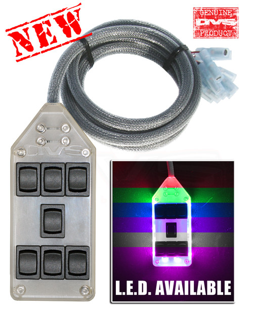 7 ROCKER SWITCH CONTROLLER 
Cord with male and female connectors 
12 volt inputs for your remote up and dump options - (hooks up to your alarm or remote system. May require relays)
Controls 8 Valves Individually. Choose your color.
Click inside for more details

