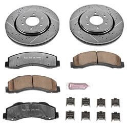 Brake Rotors/Pads, Truck and Tow, Drilled/Slotted, Iron, Zinc Plated, Front, Ford, Lincoln, Kit