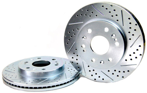 Brake Rotors, Cross-Drilled, Slotted, Iron, Zinc, Front, Chevy, GMC, Isuzu, Oldsmobile, Pair