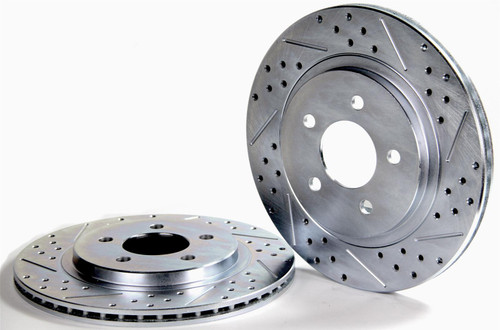 Brake Rotors, Cross-Drilled, Slotted, Iron, Zinc Plated, Rear, Ford, Pair