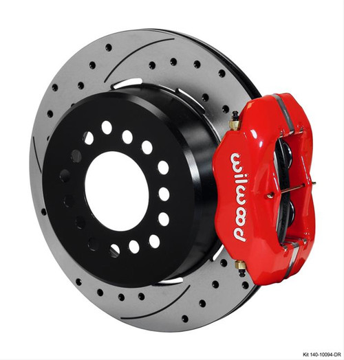 Disc Brakes, Rear, Pro Series, Cross-Drilled Rotors, 4-Piston Red Calipers, Ford, 9 in. Big Ford Ends, Kit