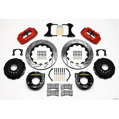 Disc Brakes, Rear, Superlite 4R, Cross-Drilled/Slotted Rotors, 4-Piston Black Calipers, Big Ford Ends, Kit