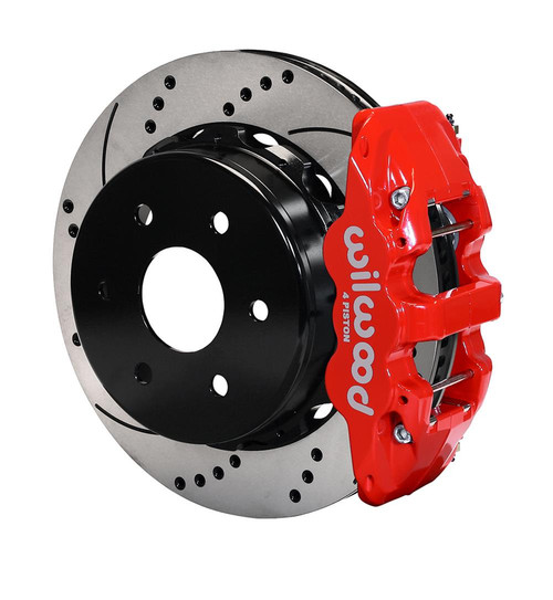 Disc Brakes, W4A, Rear, Slotted/Drilled Rotors, 4-Piston Red Calipers, Chevy, GMC, Kit