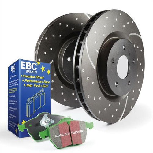 Brake Rotors, Stage 3, Slotted and Dimpled Surface, Black Geomet Coated, Pads, Front, Cadillac, Chevy, GMC, Kit
