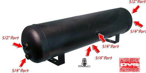 5-GALLON 6-PORT TANKS HAVE DUAL DRAIN PORTS, WHICH MEANS THAT THEY CAN BE MOUNTED ON A TRUNK FLOOR (LEGS DOWN) OR MOUNTED TO THE SIDE OF YOUR VEHICLE'S FRAME (LEGS TO THE SIDE).

Free Drain Port!

Measures 28" x 7"