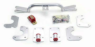 Mount and Crossmember Kit

Includes motor mounts, frame brackets, transmission crossmember, transmission mount, and hardware.  Manufactured from the highest grade American made steel. They're laser cut, precision bent, powder coated and feature polyurethane bushings.  Comes with a lifetime free replacement warranty on the bushings. 
