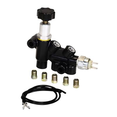 Wilwood brake proportioning valves are adjustable between 100 and 1,000 psi with a twist of a knob or the flip of a lever, and can reduce pressure up to 57 percent. They let you adjust brake bias quickly and easily to compensate for changing track conditions, or for big and little tire combinations. Wilwood machines each proportioning valve from billet aluminum and gives it a durable anodized finish.