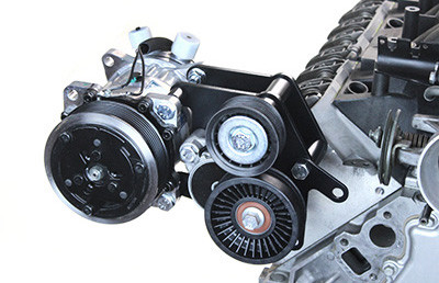 These front accessory drives are the perfect fit for any LS swap. They’re designed to use the original equipment balancer, water pump, alternator, pulleys and idlers for ease of getting replacement parts.

The brackets are machined aluminum and powder coated black for long lasting good looks.

The A/C kit comes with a Sanden-Style 7 piston compressor for excellent cooling. These drives are great to use with pull out engines since you can reuse a lot of the components that your engine came with!

Includes compressor, brackets, idler, and hardware.