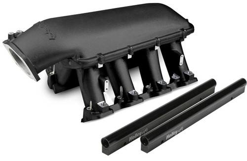 These Holley EFI LS Hi-Ram intake manifolds are designed for your high performance race engine. Big cube and high-rev applications without height limitations are the intent for these manifolds. The modular design of these Holley Hi-Ram intake manifolds offers a runner length and as-cast tapered cross-section design that works for a wide range of engine configurations. Click for more info...