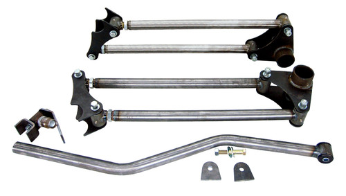 PARALLEL 4-LINK WITH PAN-HARD BAR (1.50" BARS)

In many applications, such as late model trucks, this configuration avoids interference between the upper bars and the OEM gas tank. The parallel 4 link is also slightly easier for the casual installer to visualize and install because there are fewer bar mounts to deal with... the frame brackets and axle brackets carry both upper and lower bars. (TIG weld)