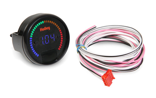 2-1/16” diameter gauges designed specifically for use with the Avenger, HP and Dominator EFI systems. They feature a blue numeric LED display as well as a 40 segment multi-color LED bar around the outside of the gauge. Require power and ground but are wired to a single wire output from the ECU for simple wiring. Can be connected to the vehicle headlight switch to allow dimming for better night time viewing. Each gauge can easily be individually programmed for a specific function and operation eliminating the need for other gauges and expensive dedicated sending units (battery voltage, coolant temp, oil pressure, fuel pressure, nitrous pressure, RPM, air/fuel ratio etc.). A “decal sheet” is provided with the most common inputs used so the gauges can be correctly labeled. 