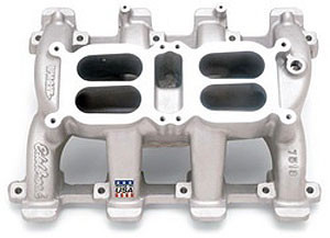 Small Block Gen III LS Series Engines
Manifold Height: (A) 5.05", (B) 5.64"Click here to determine carburetor pad height
Uses LS1/LS6 style individual port o-ring seals.
Designed for use with Edelbrock or Carter carburetors only.
Recommended intake gasket; Fel-Pro 375-MS92438
Carburetor Recommendations: Edelbrock Thunder Series AVS or Performer Series carb, 500 cfm.
