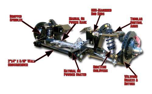 Scott’s Hotrods independent front suspensions are like no other suspension on the market today. Taking a somewhat different approach to suspensions, Scott’s Hotrods designs each and every unit per application and manufactures the only truly custom front suspension available today.

Starting with some basic dimensions such as frame width, expected ride height and a few more, Scott’s Hotrods will design a unique crossmember, unique set of a-arms and a ride characteristic that will be specific for each individual. Although every Scott’s front end is unique, the consumables such as ball joints and rotors are off the shelf and available at any parts store nationwide.

Scott’s front ends are also the most user friendly available when it comes to installation because of the one-piece crossmembers. There are no upper towers or lower crossmembers to install, only a crossmember to level front and back. The rest of the work is already done.

Probably the most easily recognizable feature of a Scott’s frontend are the billet adjustable rod-ends that Scott’s is famous for. Manufactured out of Billet 303 Stainless, Scott’s uses them not only on the upper a-arms, but also uses them on the lowers to allow for the most fully adjustable front end on the market also